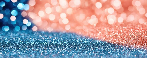 Poster - Glitter watercolor idea. Vibrant color bokeh background featuring sparkling blue and orange glitter.