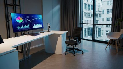 Poster - Modern workspace design featuring a sleek desk and large dual monitor setup for productivity