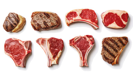 Poster - different types of raw steaks displayed from above generative ai