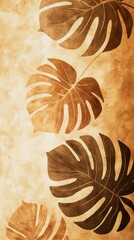 Poster - Soft tones of brown and gold intertwine as a stunning minimalist monstera leaf pattern evokes a serene ambiance, perfect for enhancing modern interiors with a touch of nature