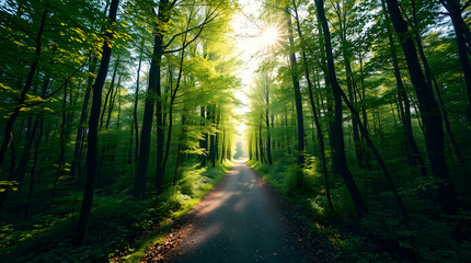 morning and sun rays in the forest