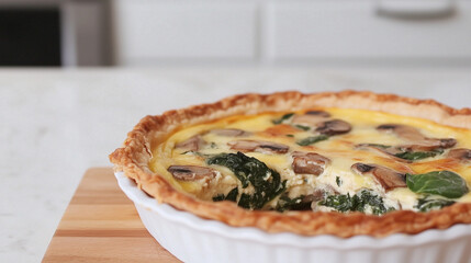 Savory Mushroom and Spinach Quiche: A golden-brown crust cradles a creamy, dreamy filling of sautéed mushrooms and spinach in this delectable quiche, perfect for brunch or a light lunch.