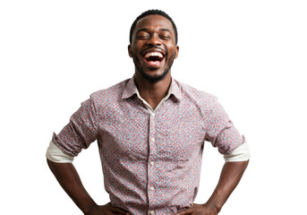 Sticker - Happy African American Man Laughing Joyful Portrait Studio Shot Black Background Fun Male Glad Model