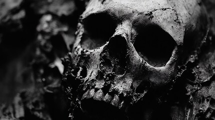 Intriguing Close-Up of a Skull Evoking Themes of Mortality and Mystery