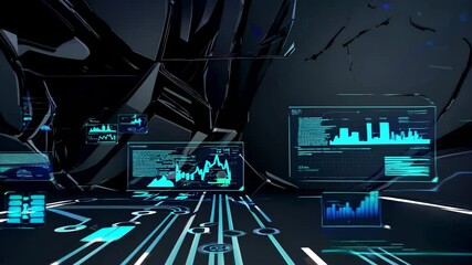 Leinwandbilder - Exploring a futuristic digital environment filled with data visualizations and dynamic graphics