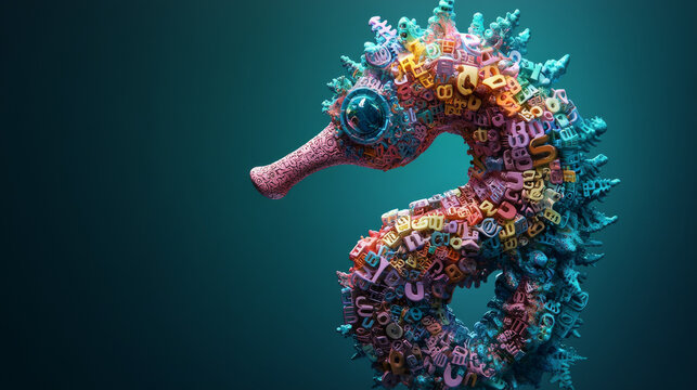 Underwater sea animals in font or undersea type of seahorse in dollar sign, cartoon vector character. Ocean alphabet typeface and sea font type special symbol of underwater coral reef seahorse animal