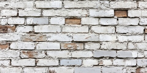 Wall Mural - Rustic brick wall texture in light white and gray tones with varied brick placements ideal for background use in banners and designs