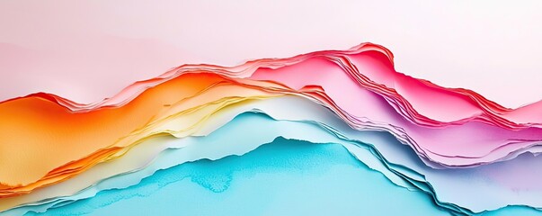 Poster - Paper watercolor idea. Colorful abstract waves in vibrant hues of pink, orange, and blue, creating a serene backdrop.