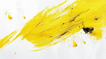 Poster - Abstract yellow and black paint strokes on white background.