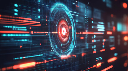 Poster - HUD aim control target frames, UI interface or cyber game border, vector futuristic technology. HUD aim target on digital screen frame, Sci Fi or space tech display background of viewfinder dashboard
