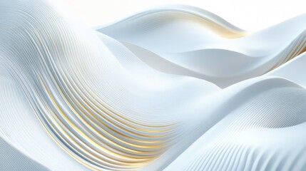 Aufkleber - Abstract white and gold flowing waves, elegant, smooth curves, 3D render.