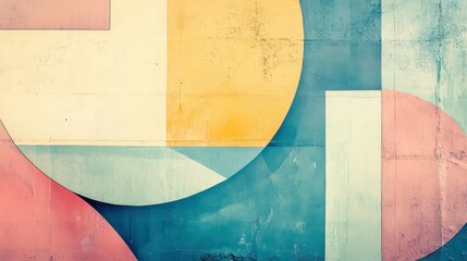 Poster - Abstract geometric pastel mural on a textured wall.