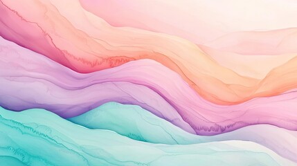 Canvas Print - Candy watercolor concept. Abstract waves in pastel colors creating a serene and calming visual effect.