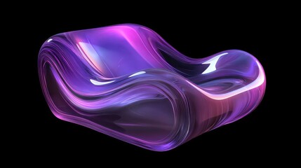 Poster - Abstract purple glass chair, modern design, futuristic style, isolated on black background.