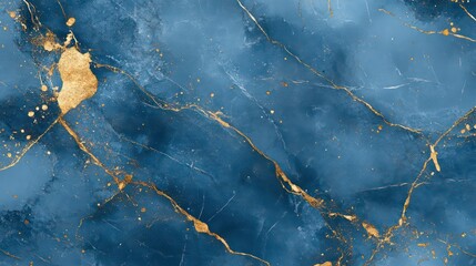 Poster - Abstract blue marble texture with gold veins and splashes.
