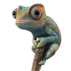 Aufkleber - A digitally rendered image showcases a vividly colored chameleon clinging to a branch against a white backdrop.