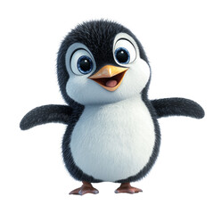 Aufkleber - A digitally rendered image showcases a cheerful baby penguin with fluffy feathers standing against a pure white backdrop.