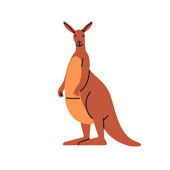 Poster - Kangaroo, cute marsupial animal. Funny Australian tropical mammal standing, looking. Lovely exotic wild fauna from Australia. Flat graphic vector illustration isolated on white background