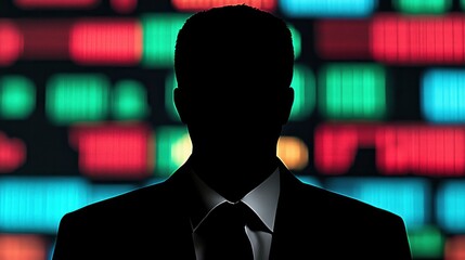 Aufkleber - Anonymous Businessman Silhouette Against Vibrant Stock Market Data Background