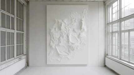 Leinwandbilder - Large abstract white textured art piece on a white wall in a bright minimalist room.