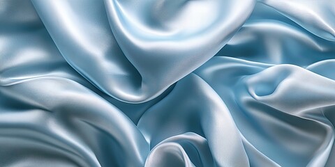 Leinwandbilder - Soft light blue silk folds gracefully arranged in an airy top view, highlighting smooth textures and subtle shine throughout the fabric.