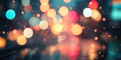 Aufkleber - colorful bokeh effect with soft focus in blue, red, and yellow hues creating a dreamy ambiance, feat
