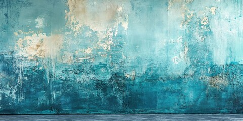 Leinwandbilder - Rustic textured cement wall in soft hues of turquoise teal and aqua with subtle vignette effect, creating a serene and calming background.