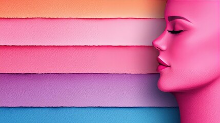 Wall Mural - Fluid watercolor concept. A vibrant mannequin head against colorful layered backgrounds, showcasing style and art.