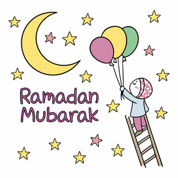 Ramadan Mubarak, Ramadan Kareem silhouette vector illustration on white background. ramadan kareem typography	
