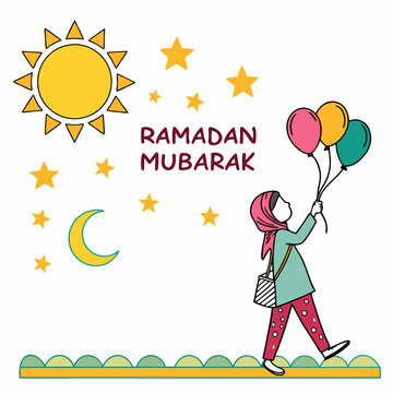 Ramadan Mubarak, Ramadan Kareem silhouette vector illustration on white background. ramadan kareem typography	
