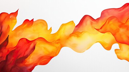 Poster - Explosion watercolor idea. Dynamic blend of red and orange flames with vibrant waves on a white background.