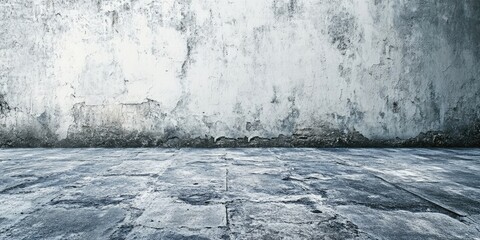 Poster - Textured rugged concrete wall and floor with gray tones and scratches creating an industrial atmosphere ideal for backgrounds or settings.