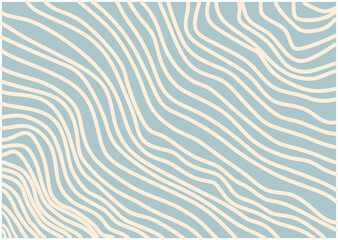 Poster - Blue and beige diagonal wavy lines seamless pattern. Simple vector abstract liquid stripes background. Funky groovy texture with diagonal waves, fluid shapes, flow. Stylish repeated decorative design
