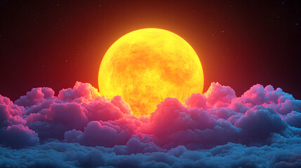 Wall Mural - a luminous full moon glows brightly in the night sky, peeking through fluffy clouds. the moon's warm