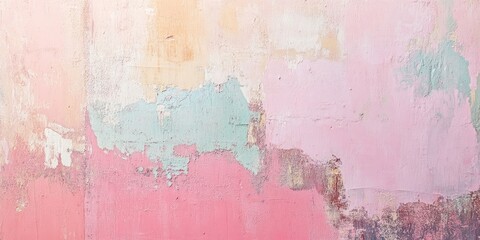 Poster - Abstract textured background with light pink and soft aqua hues resembling an aged wall, featuring layered paint and distressed surfaces.