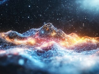 Fototapete - Dynamic visualization of colorful digital data streams in abstract space futuristic environment artistic representation