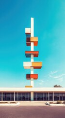 Poster - Exploring vibrant modern architectural art district urban landscape graphic design showcase eye-level view retro pop art influence creative urban environment