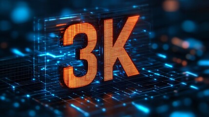 Poster - Glowing 3D Number 3K on Futuristic Digital Abstract Background Technology and Innovation Concept