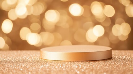 Poster - Gold round podium on glitter surface with bokeh background.