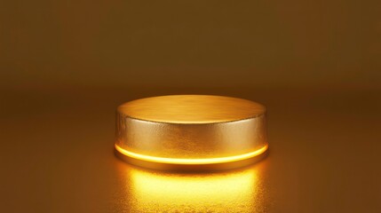 Poster - Illuminated golden round pedestal on a gold background.