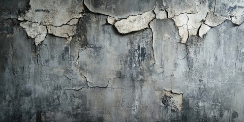 Sticker - Aged cracked wall with peeling surface in gray tones featuring abstract graffiti and unsettling textures creating an eerie background effect.