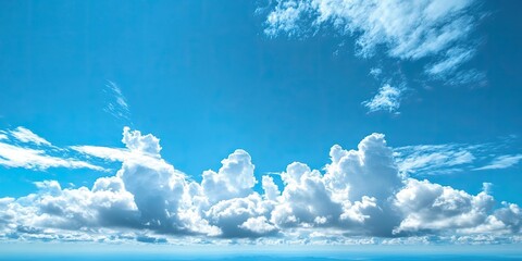 vast blue sky with fluffy white clouds, bright and airy atmosphere, clouds centered, creating a sere