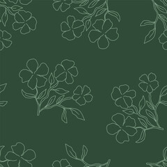 Wall Mural - Seamless botanical pattern, hand drawn flowers and leaves on a rich green background vector illustration