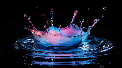 Poster - Colorful water splash with vibrant droplets against a dark background