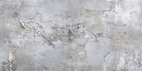 Poster - Grey concrete wall texture with weathered uneven surface details, featuring light shades of grey and subtle cracks against a soft cement floor background.