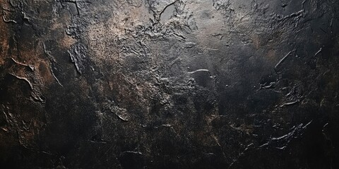 Poster - Textured dark coarse wall background with rich black and earthy brown tones highlighting the rough surface and depth in a horizontal layout.