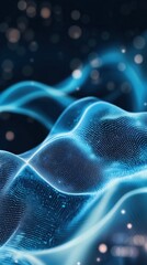 Poster - Abstract digital waves with glowing blue particles creating a mesmerizing visual effect, representing technology and innovation