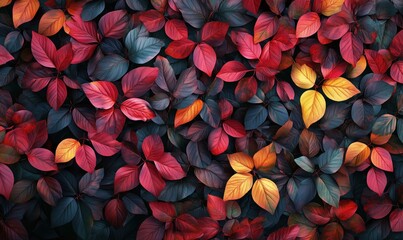 Poster - Vibrant Autumn Leaves in Rich Red, Orange, and Yellow Hues Creating a Lush Natural Background
