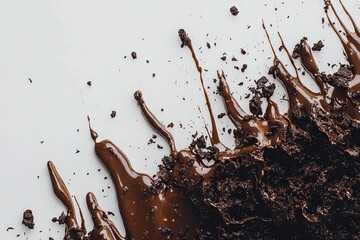 Wall Mural - Chocolate dripping, chocolate spread, white background