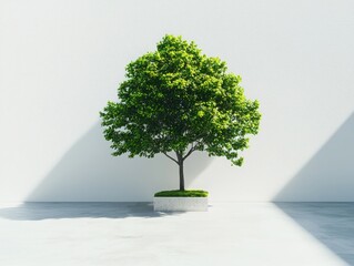 Poster - Modern minimalist tree against white backdrop in bright natural light indoor environment low-angle view contemporary concept